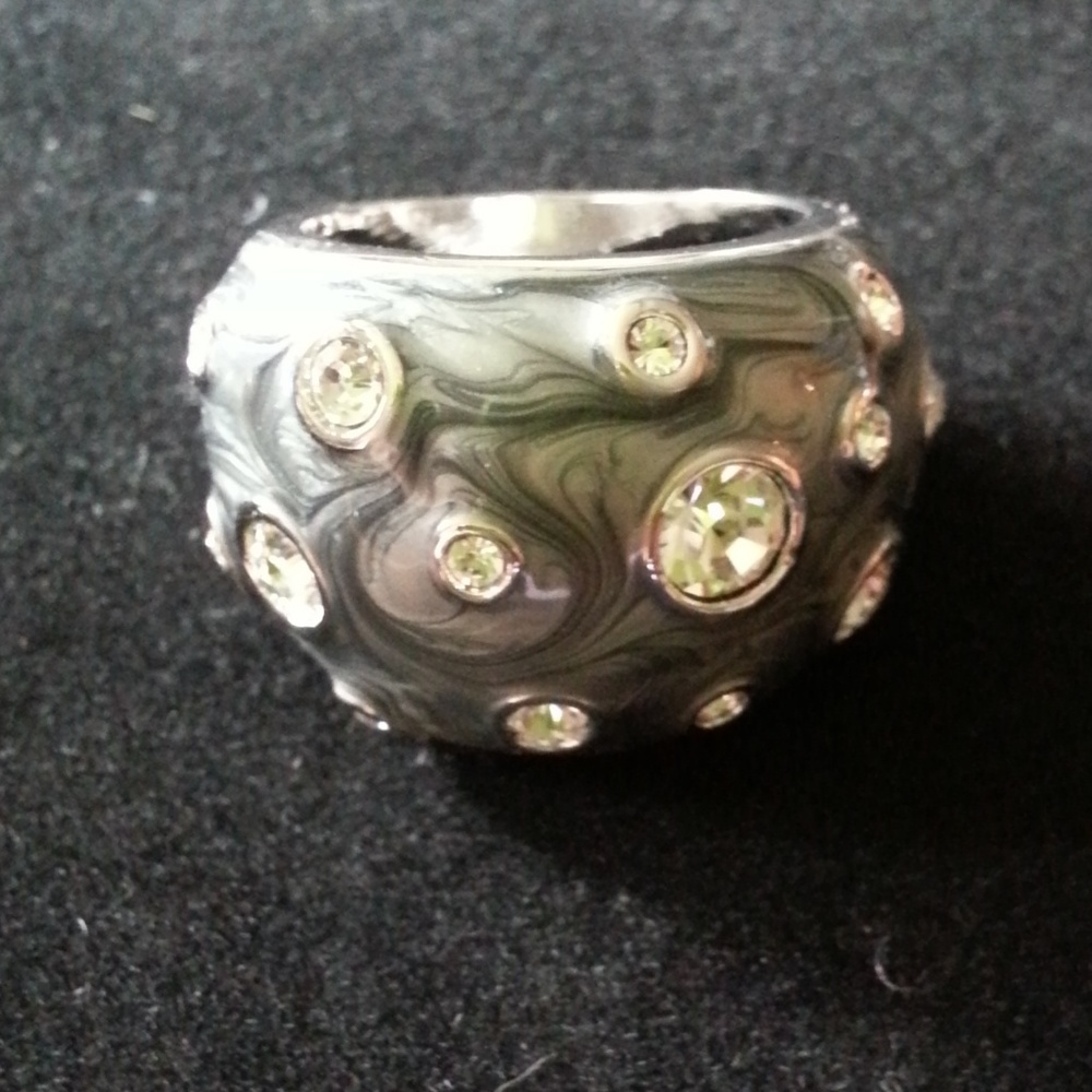 Lia Sophia Olive Green Swirl Dome Ring with Light Green Crystals